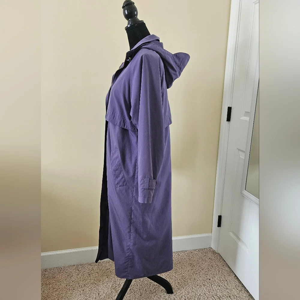 Vintage L.L. Bean Purple Hooded Long Lined Duster Trench Coat Womens Small